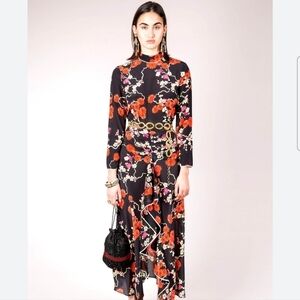 RIXO London Lucy Blossom Floral Silk High Neck Backless Dress Medium